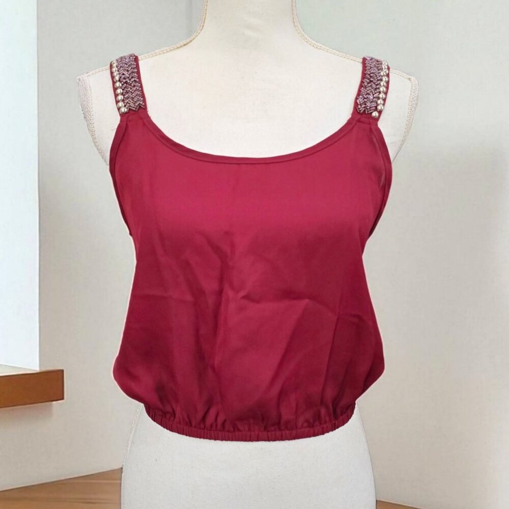 Charlotte Russe ✦ Burgundy Beaded Strap Crop Top ✦ Sleeveless Embellished Size M